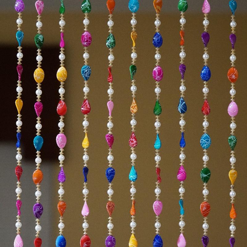 Aangan of India 10 PC set of colorful bead curtains with white