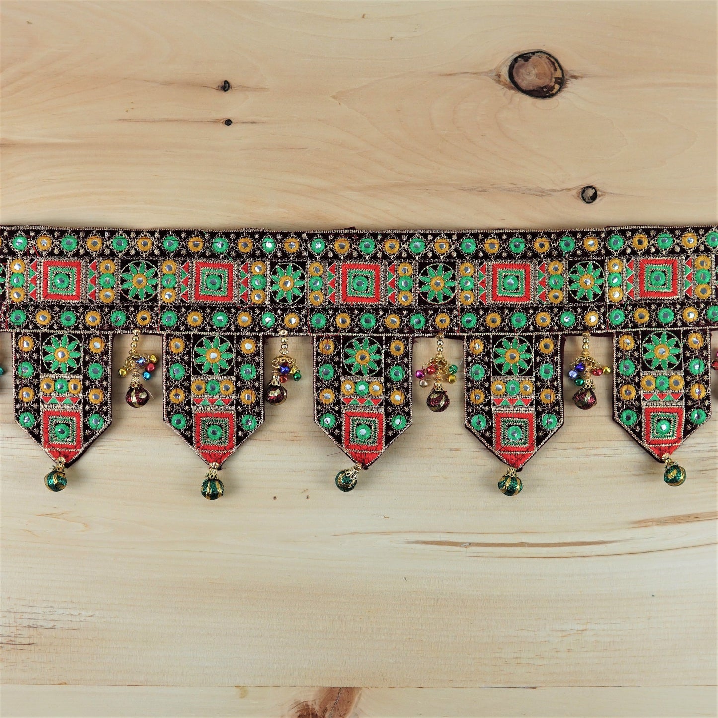 Indian bohemian Door decoration with Embroidery and mirror work - Aangan of India