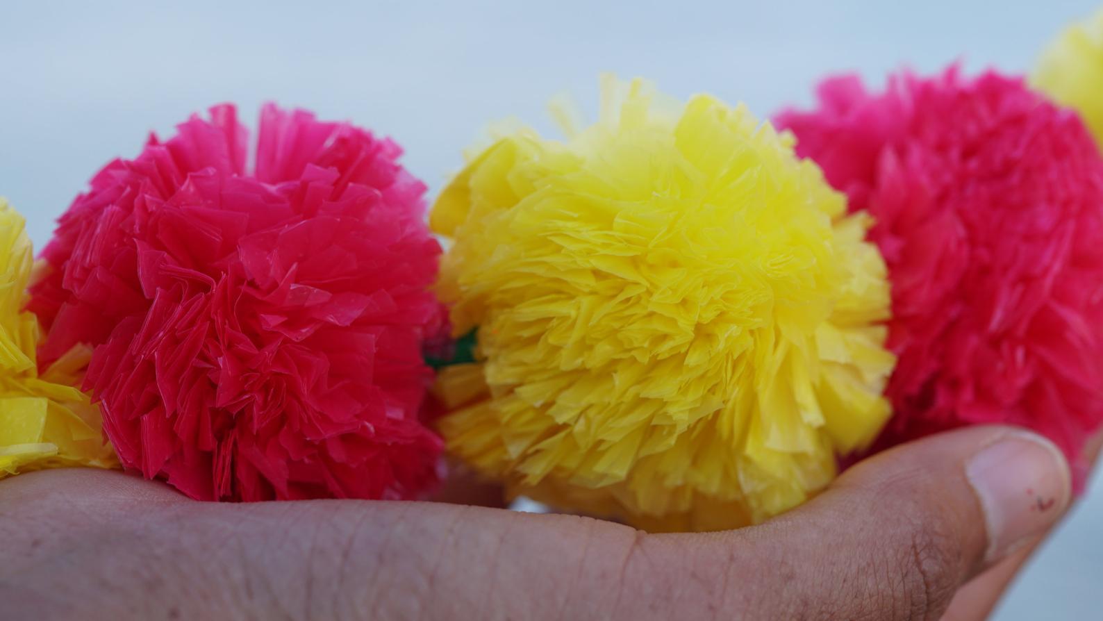 5 PC - 4.5 feet Dark Pink Yellow Garland | Party, Wedding or Photo Backdrop - Aangan of India