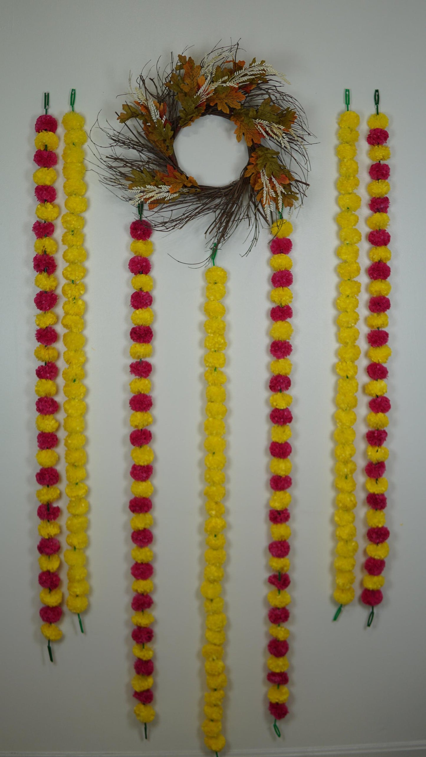 5 PC - 4.5 feet Yellow Marigold Garland | Party, Wedding or Photo Prop Backdrop - Aangan of India