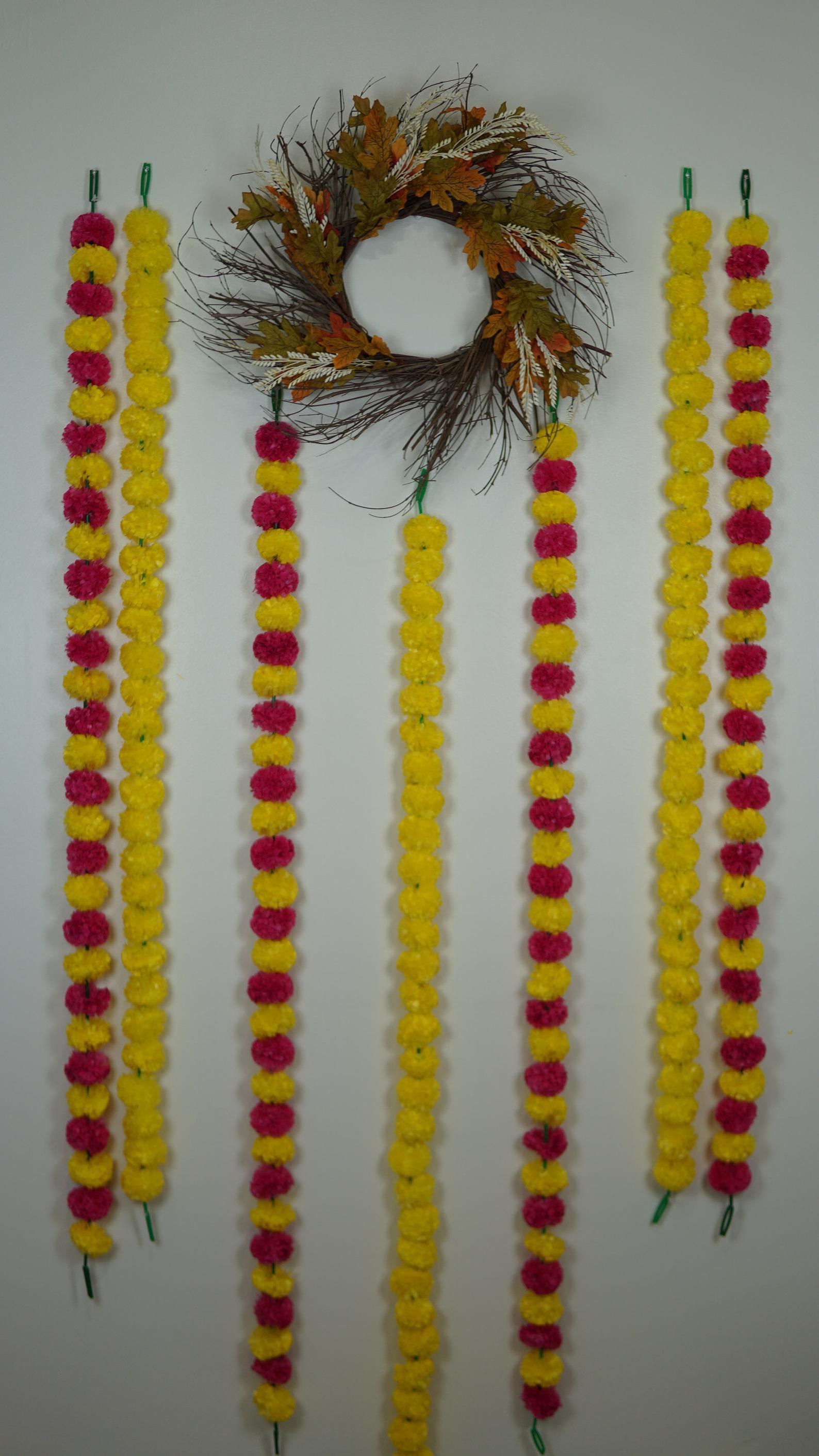 5 PC - 4.5 feet Dark Pink Yellow Garland | Party, Wedding or Photo Backdrop - Aangan of India