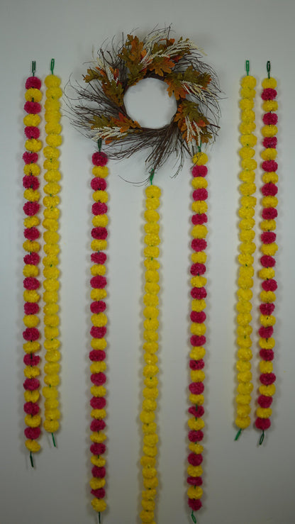 5 PC - 4.5 feet Dark Pink Yellow Garland | Party, Wedding or Photo Backdrop - Aangan of India