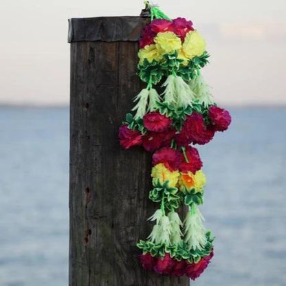 Artificial flower chendelier with Pink and Yellow flowers by Aangan of India for wedding and party center piece