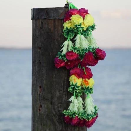 Artificial flower chendelier with Pink and Yellow flowers by Aangan of India for wedding and party center piece